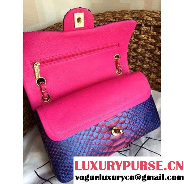 Chanel Medium Python Leather Classic Double Flap Bag in Blue/Rosy (1a086-020309 )
