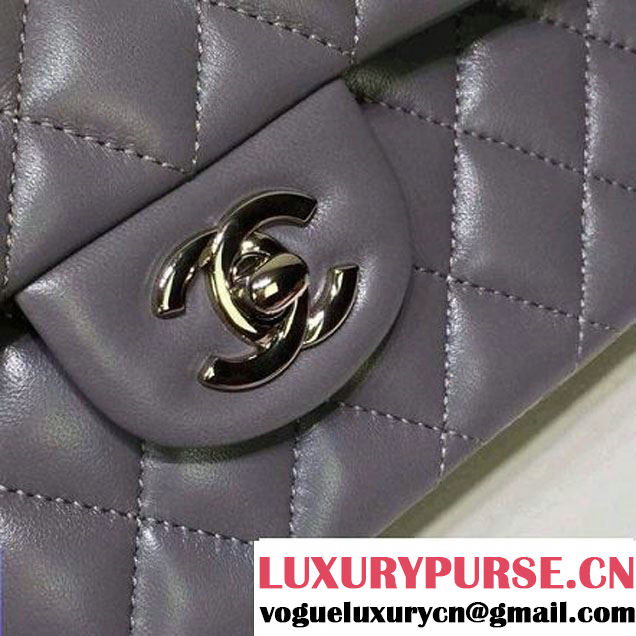 Chanel Lambskin Leather Classic Double Flap Bag In Grey (1a022-4002 )