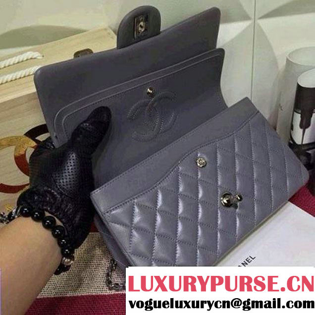 Chanel Lambskin Leather Classic Double Flap Bag In Grey (1a022-4002 )