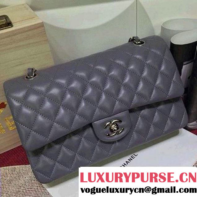 Chanel Lambskin Leather Classic Double Flap Bag In Grey (1a022-4002 )