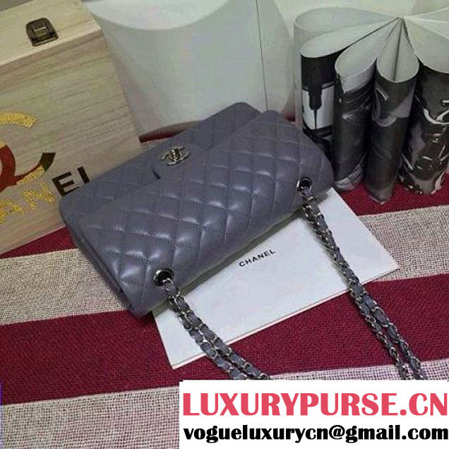Chanel Lambskin Leather Classic Double Flap Bag In Grey (1a022-4002 )