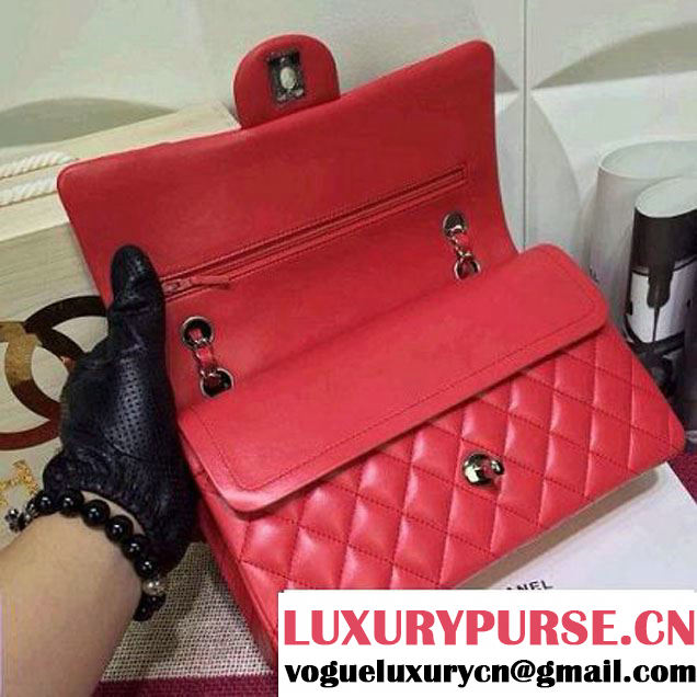 Chanel Lambskin Leather Classic Double Flap Bag In Red (1a022-4004 )