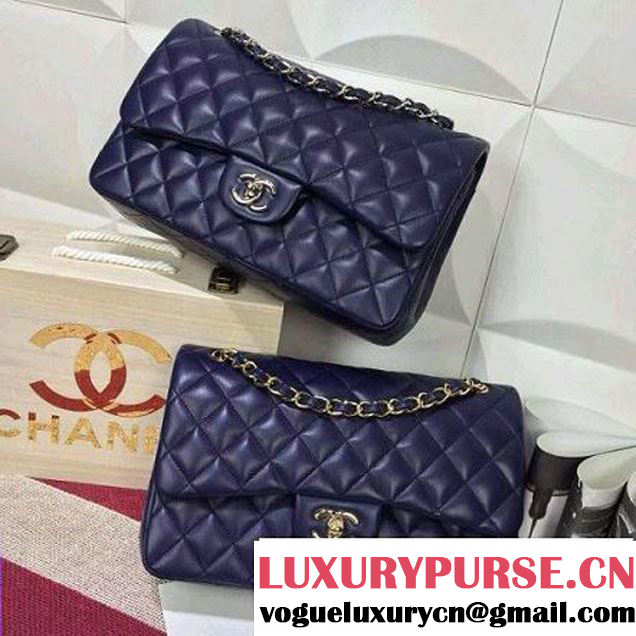 Chanel Lambskin Leather Classic Double Flap Bag In Dark Blue (1a022-4005 )