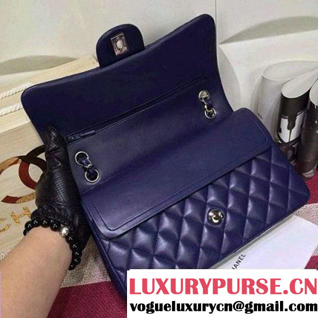 Chanel Lambskin Leather Classic Double Flap Bag In Dark Blue (1a022-4005 )