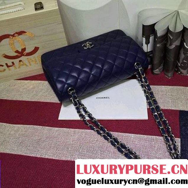 Chanel Lambskin Leather Classic Double Flap Bag In Dark Blue (1a022-4005 )