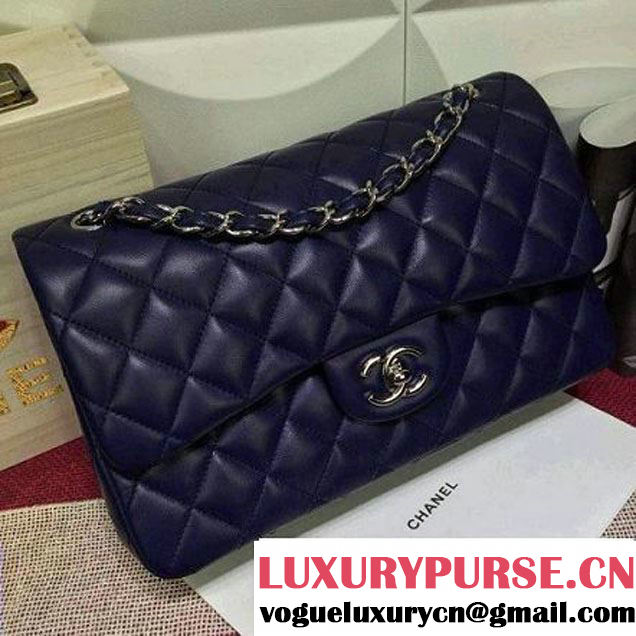 Chanel Lambskin Leather Classic Double Flap Bag In Dark Blue (1a022-4005 )
