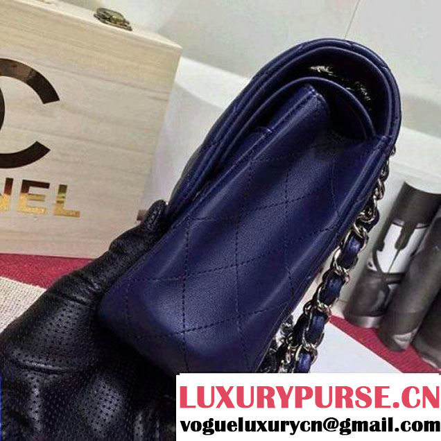 Chanel Lambskin Leather Classic Double Flap Bag In Dark Blue (1a022-4005 )