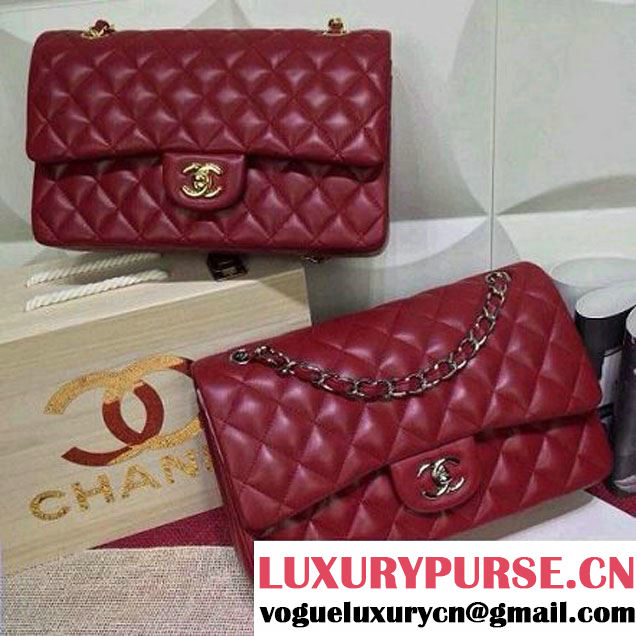 Chanel Lambskin Leather Classic Double Flap Bag Wine Red (1a022-4006 )