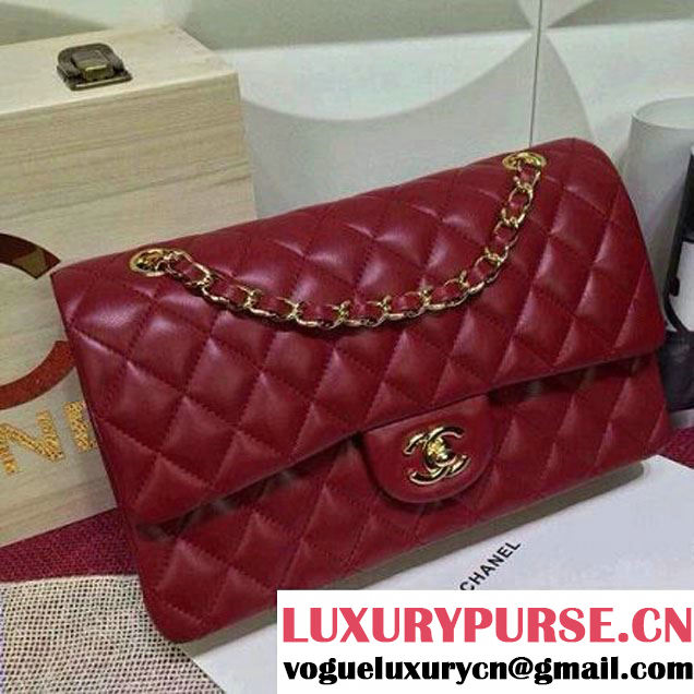 Chanel Lambskin Leather Classic Double Flap Bag Wine Red (1a022-4006 )