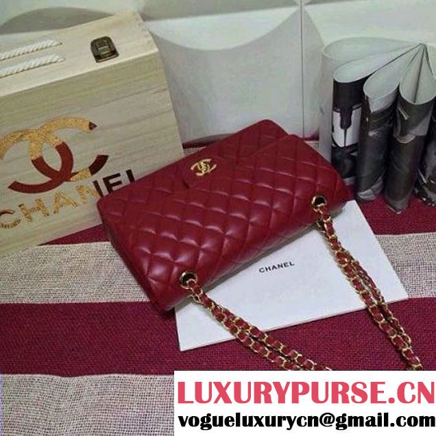 Chanel Lambskin Leather Classic Double Flap Bag Wine Red (1a022-4006 )