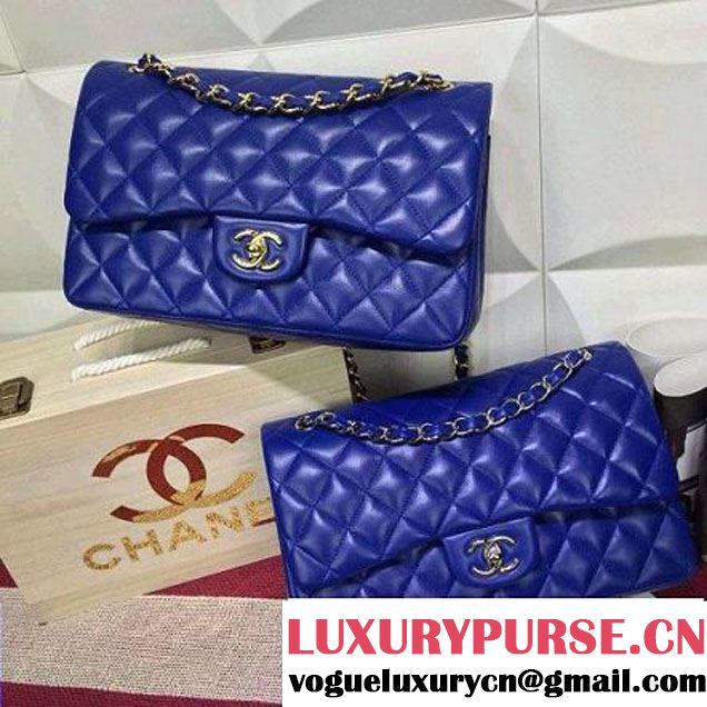 Chanel Lambskin Leather Classic Double Flap Bag In Blue (1a022-4009 )