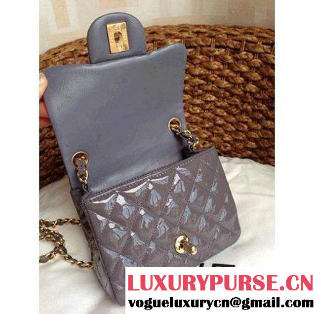 Chanel Mini Classic Flap Bag Grey patent Leather(Gold Hardware) (1a086-032101 )