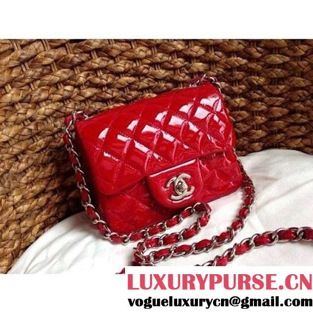Chanel Mini Classic Flap Bag Red patent Leather(Silver Hardware) (1a086-032103 )