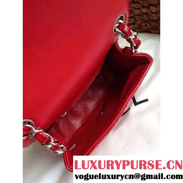Chanel Mini Classic Flap Bag Red patent Leather(Silver Hardware) (1a086-032103 )