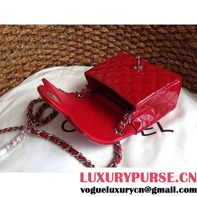 Chanel Mini Classic Flap Bag Red patent Leather(Silver Hardware) (1a086-032103 )