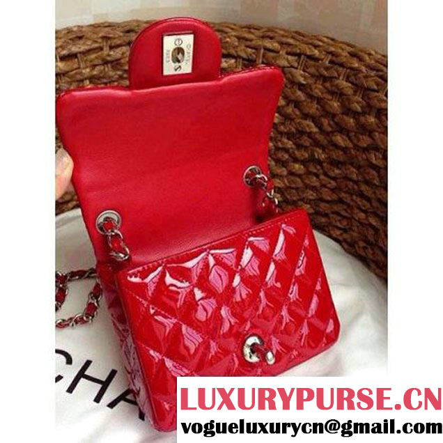 Chanel Mini Classic Flap Bag Red patent Leather(Silver Hardware) (1a086-032103 )