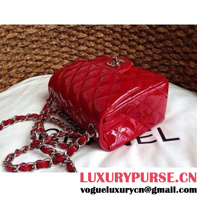 Chanel Mini Classic Flap Bag Red patent Leather(Silver Hardware) (1a086-032103 )