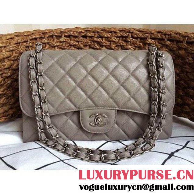 Chanel Caviar Leather Chain Jumbo Flap Bag Grey (Silver Hardware) (1a086-032104 )