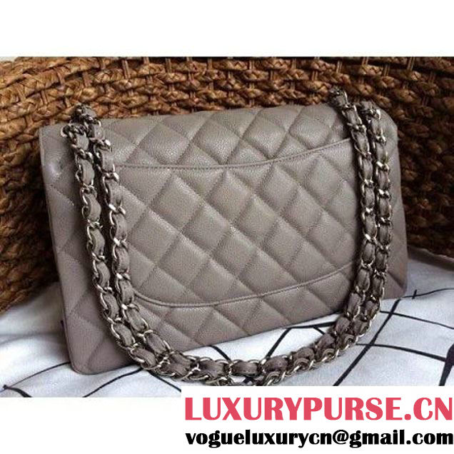 Chanel Caviar Leather Chain Jumbo Flap Bag Grey (Silver Hardware) (1a086-032104 )