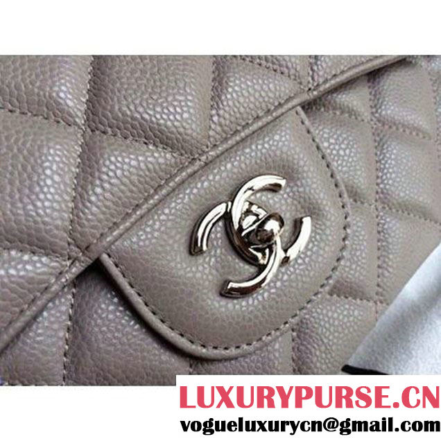 Chanel Caviar Leather Chain Jumbo Flap Bag Grey (Silver Hardware) (1a086-032104 )