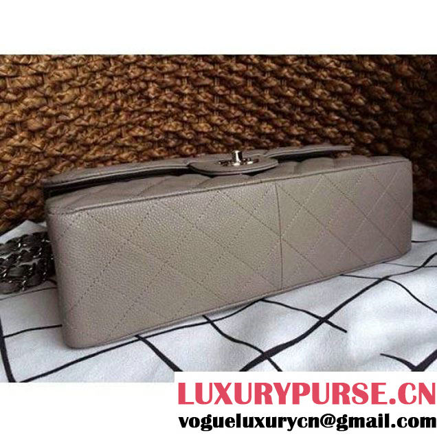 Chanel Caviar Leather Chain Jumbo Flap Bag Grey (Silver Hardware) (1a086-032104 )