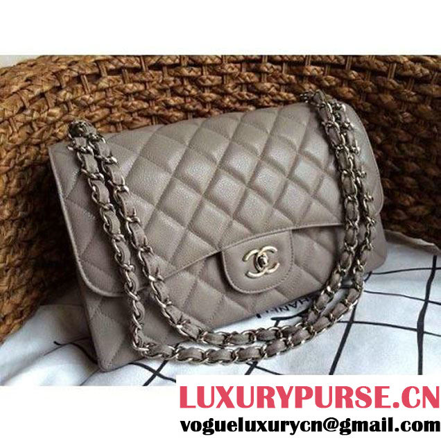 Chanel Caviar Leather Chain Jumbo Flap Bag Grey (Silver Hardware) (1a086-032104 )