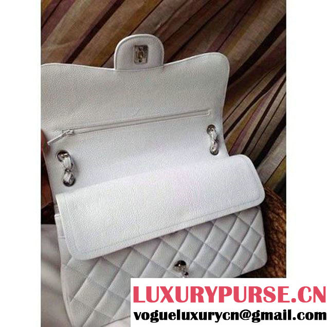 Chanel Caviar Leather Chain Jumbo Flap BagWhite (Silver Hardware) (1a086-032105 )