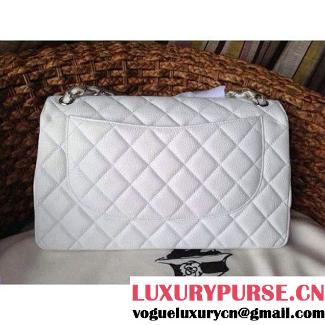 Chanel Caviar Leather Chain Jumbo Flap BagWhite (Silver Hardware) (1a086-032105 )