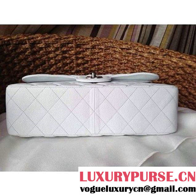 Chanel Caviar Leather Chain Jumbo Flap BagWhite (Silver Hardware) (1a086-032105 )
