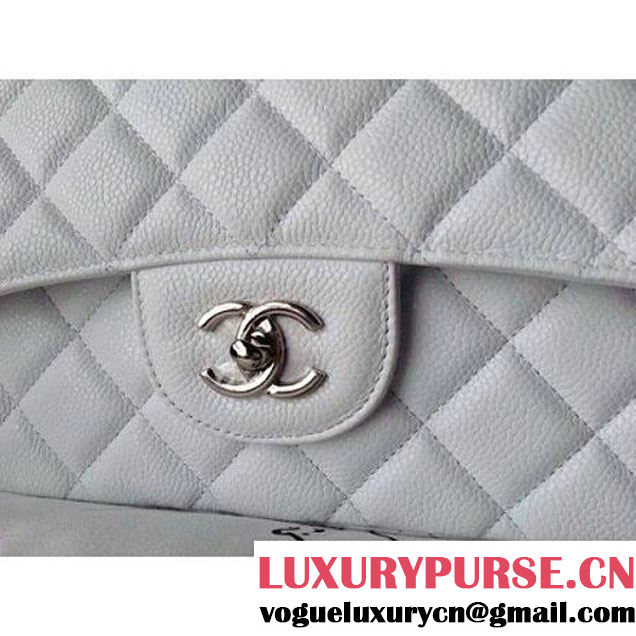 Chanel Caviar Leather Chain Jumbo Flap BagWhite (Silver Hardware) (1a086-032105 )