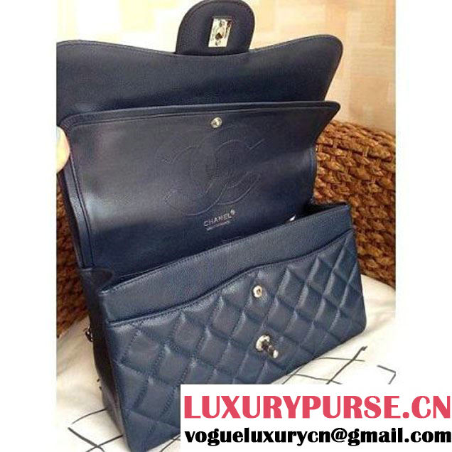 Chanel Caviar Leather Chain Jumbo Flap Bag Deep Blue (Silver Hardware) (1a086-032106 )