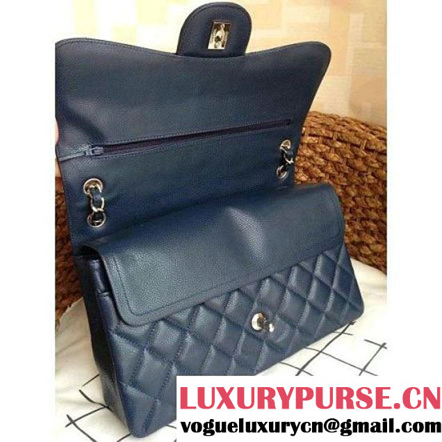 Chanel Caviar Leather Chain Jumbo Flap Bag Deep Blue (Silver Hardware) (1a086-032106 )