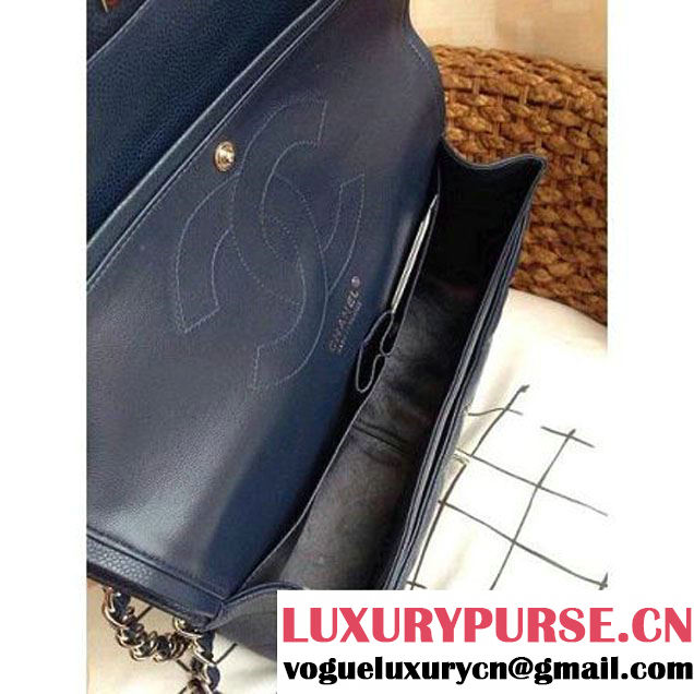 Chanel Caviar Leather Chain Jumbo Flap Bag Deep Blue (Silver Hardware) (1a086-032106 )