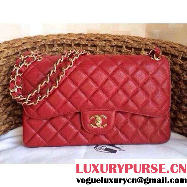 Chanel Caviar Leather Chain Jumbo Flap Bag Red (Gold Hardware) (1a086-032107 )