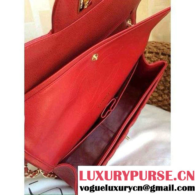 Chanel Caviar Leather Chain Jumbo Flap Bag Red (Gold Hardware) (1a086-032107 )