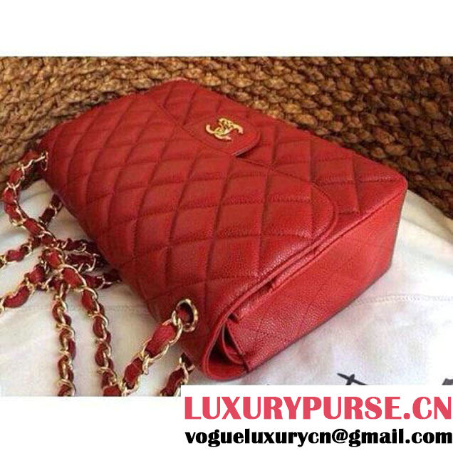 Chanel Caviar Leather Chain Jumbo Flap Bag Red (Gold Hardware) (1a086-032107 )