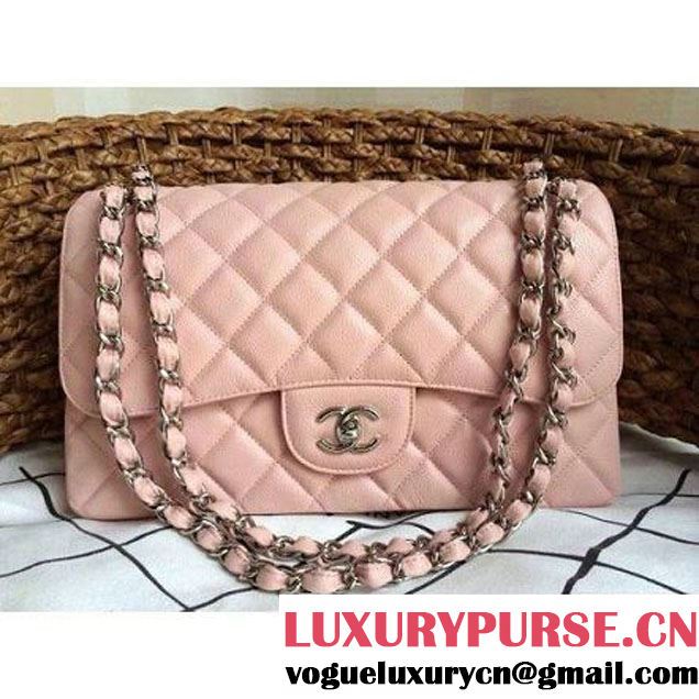 Chanel Caviar Leather Chain Jumbo Flap Bag Pink (Silver Hardware) (1a086-032109 )