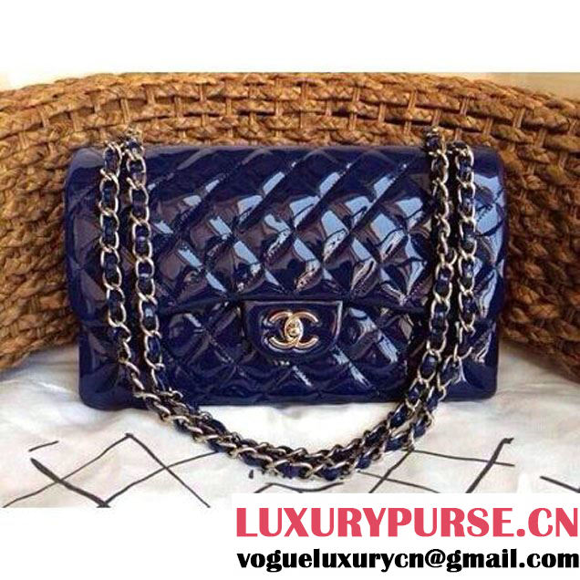 Chanel Blue Patent Leather Jumbo double Flap Shoulder Bag (1a086-032114 )