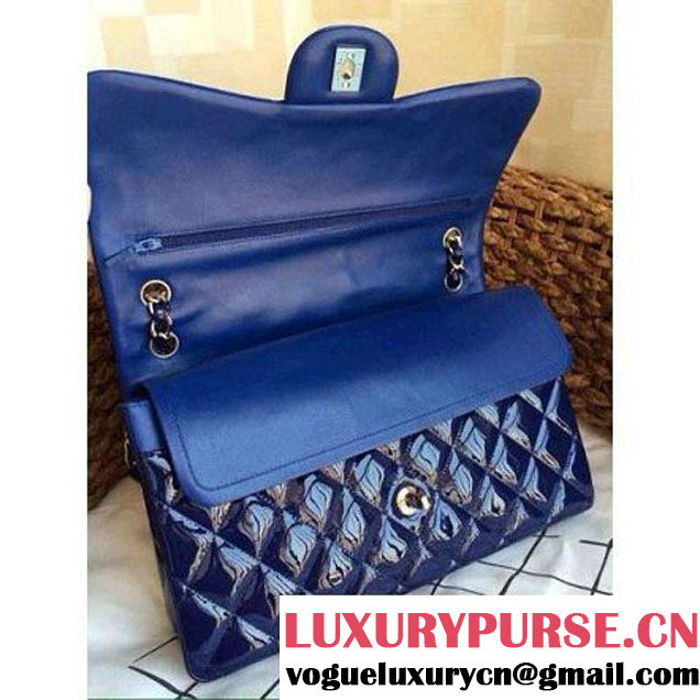 Chanel Blue Patent Leather Jumbo double Flap Shoulder Bag (1a086-032114 )