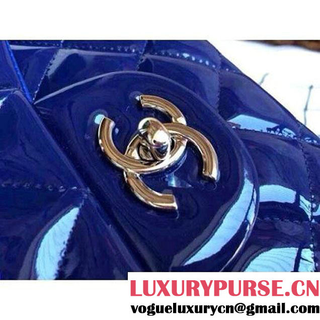 Chanel Blue Patent Leather Jumbo double Flap Shoulder Bag (1a086-032114 )