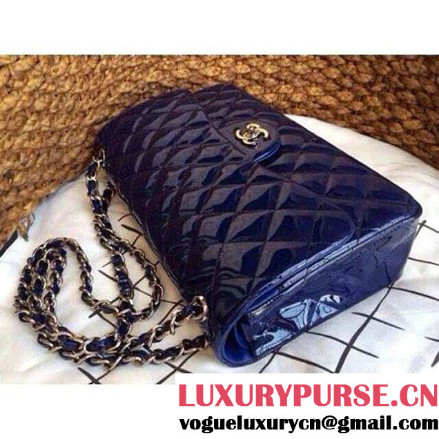 Chanel Blue Patent Leather Jumbo double Flap Shoulder Bag (1a086-032114 )