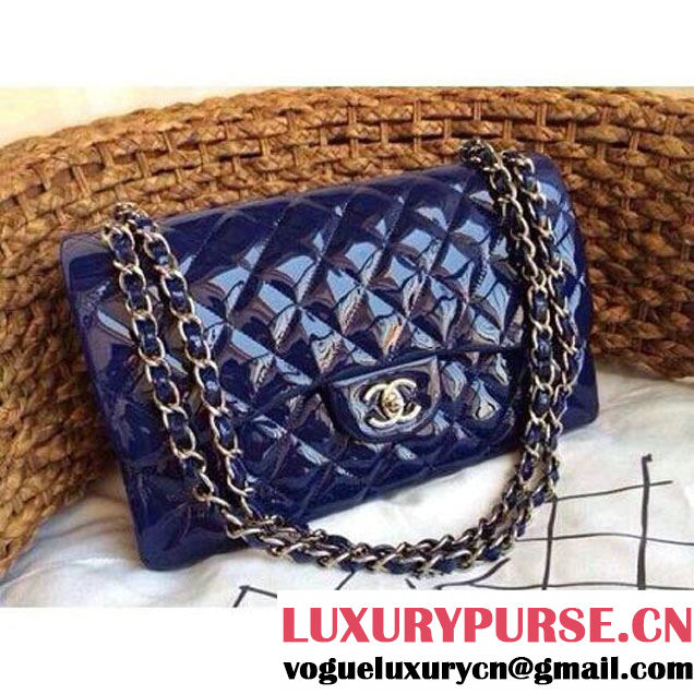 Chanel Blue Patent Leather Jumbo double Flap Shoulder Bag (1a086-032114 )