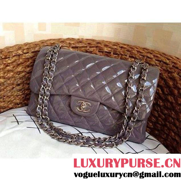 Chanel Grey Patent Leather Jumbo double Flap Shoulder Bag(Silver Hardware) (1a086-032116 )