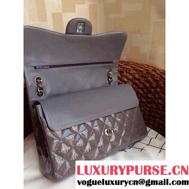 Chanel Grey Patent Leather Jumbo double Flap Shoulder Bag(Silver Hardware) (1a086-032116 )