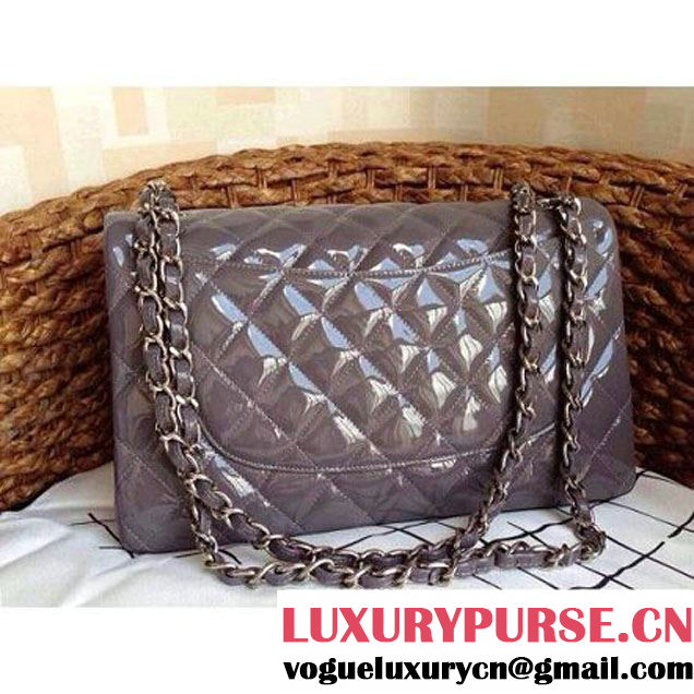 Chanel Grey Patent Leather Jumbo double Flap Shoulder Bag(Silver Hardware) (1a086-032116 )