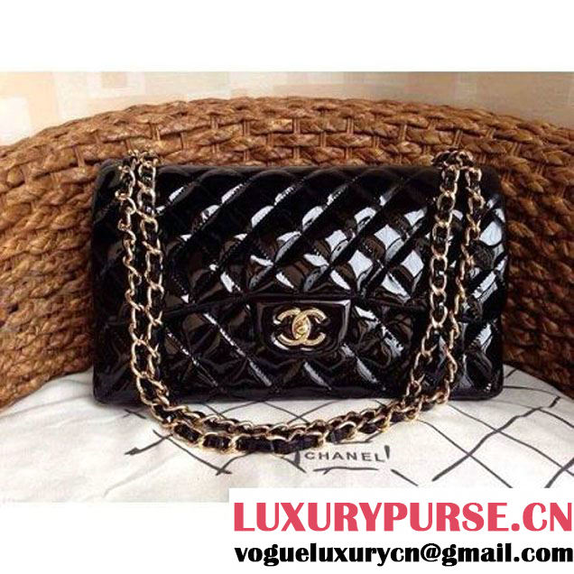 Chanel Black Patent Leather Jumbo double Flap Shoulder Bag(Gold Hardware) (1a086-032117 )