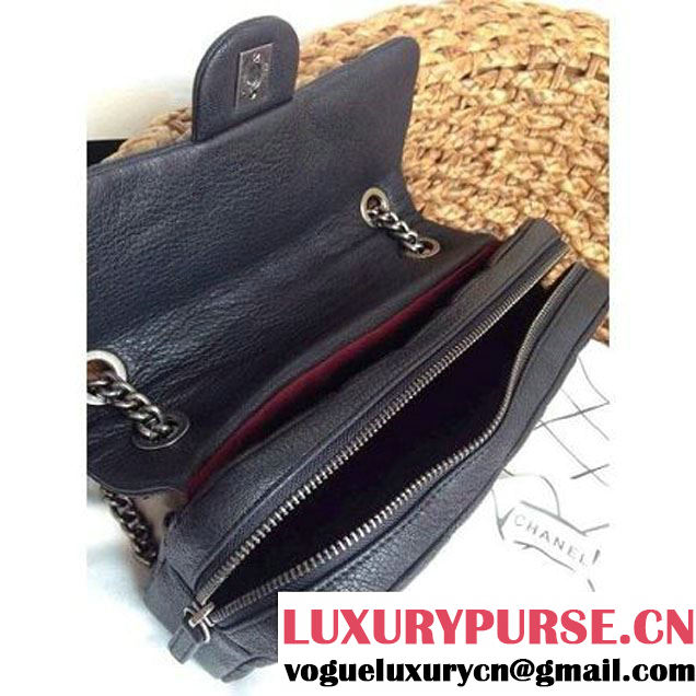 Chanel Easy Deerskin Flap Medium Bag Black (Silver Hardware) (1a086-032115 )