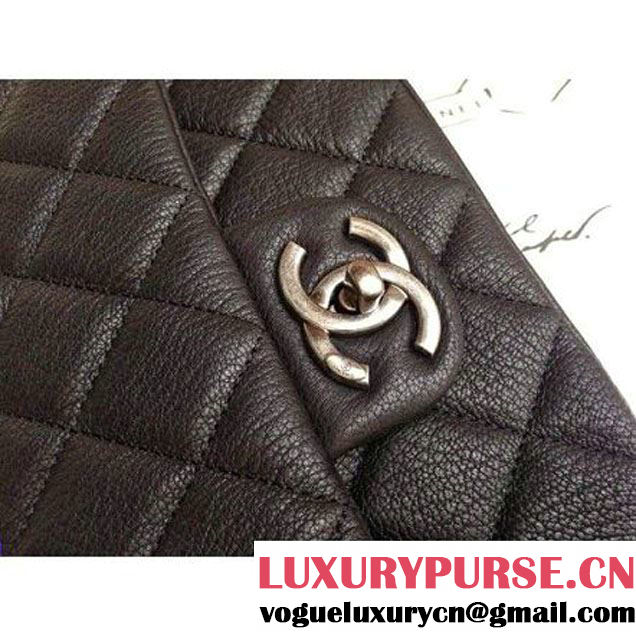 Chanel Easy Deerskin Flap Medium Bag Black (Silver Hardware) (1a086-032115 )