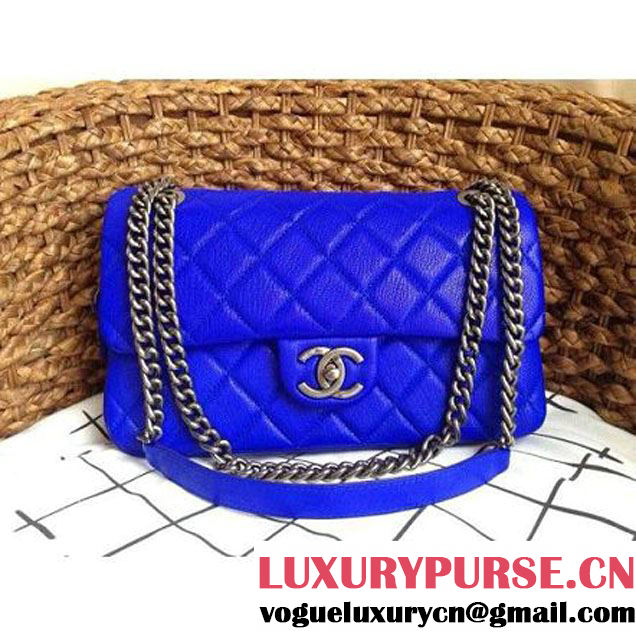 Chanel Easy Deerskin Flap Medium Bag Royal Blue (Silver Hardware) (1a086-032119 )