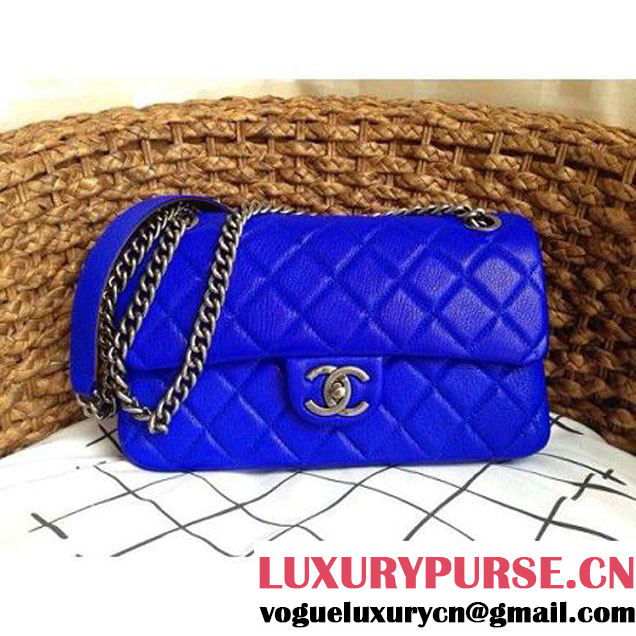 Chanel Easy Deerskin Flap Medium Bag Royal Blue (Silver Hardware) (1a086-032119 )